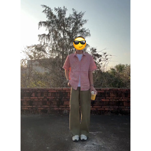 粉色泡泡纱格子短袖衬衫男款夏季干净男生穿搭格纹衬衣高级感寸衫