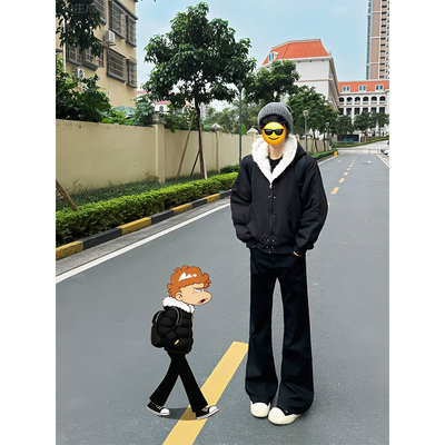 美式短款座山雕棉服男款加厚冬季毛领二棉外套痞帅高级感连帽棉衣