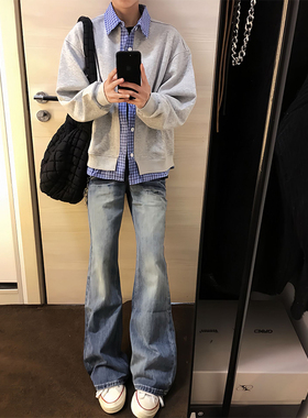 LJFTZ假两件拼接开衫卫衣男款秋季cleanfit衬衫领外套小众设计感