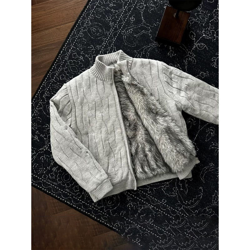 cleanfit荆棘绞花开衫毛衣男加绒座山雕外套小众设计感保暖针织衫