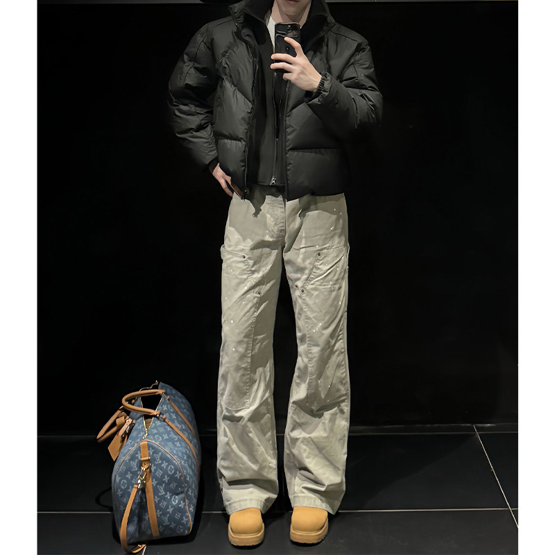 大黄靴搭配的裤子男直筒宽松美式泼墨伐木工装裤高街高裆微喇叭裤,男装,休闲裤,淘宝优惠券,粉丝福利购,淘宝优惠卷