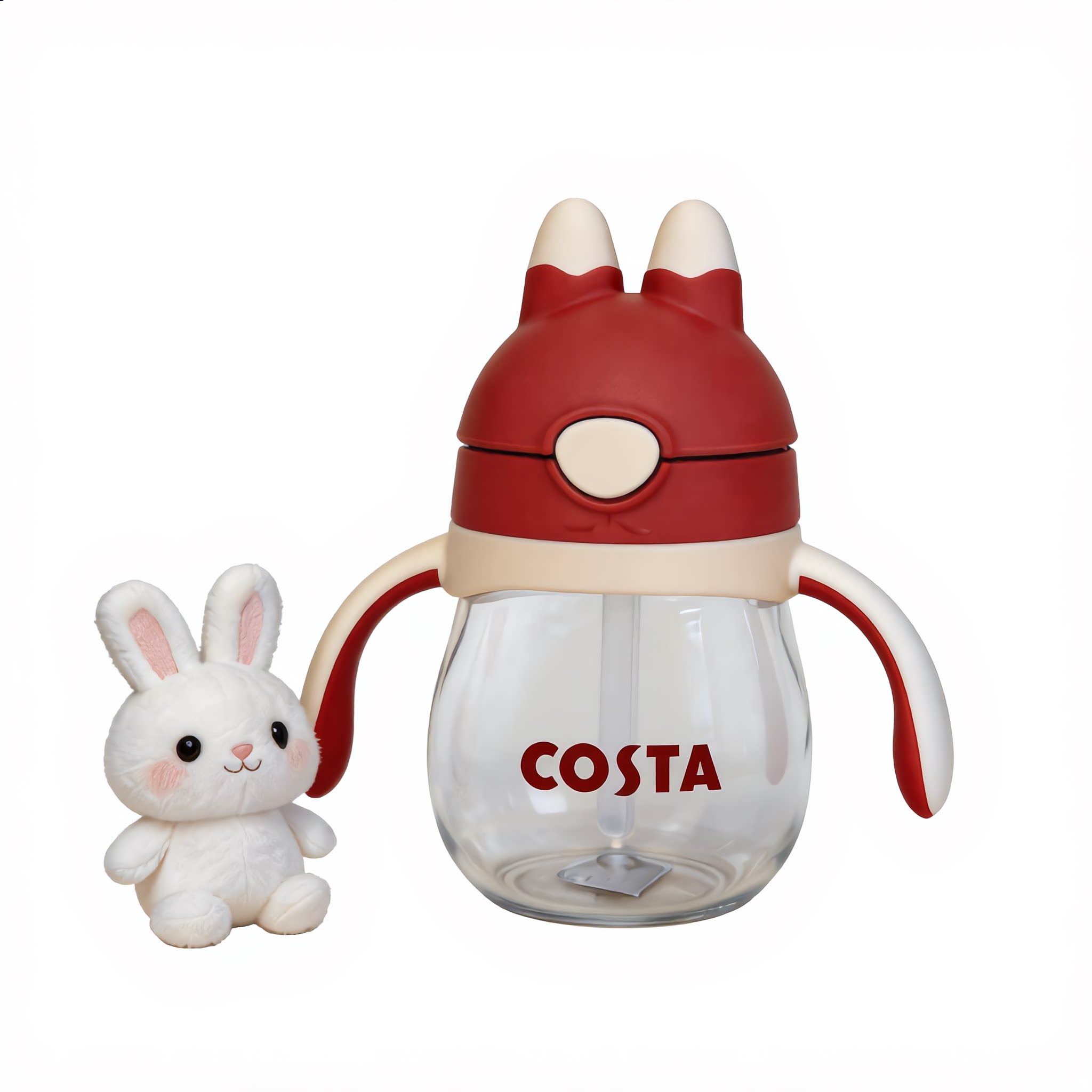 costa膳魔师卡通小兔儿童双手柄透明吸管杯Tritan包邮食品级塑料