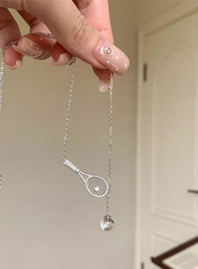 中古银色拉丝羽毛球拍项链女vintage精致百搭颈链小众设计锁骨链