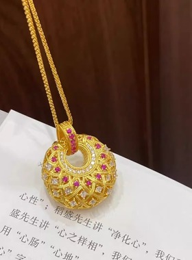 轻奢新中式夜宴唐彩菱吊坠项链女奢华高级感颈链小众设计感锁骨链