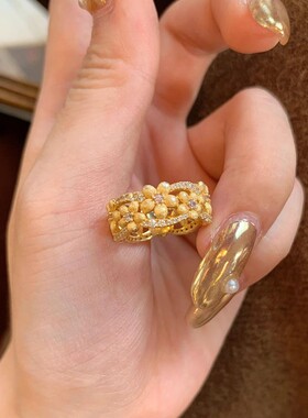 小红书同款镶钻桂花戒指女轻奢精致高级感食指戒小众百搭设计指环