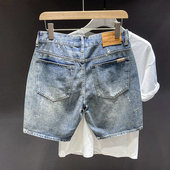 五分裤 潮牌喷漆泼墨休闲牛仔短裤 宽松直筒痞帅2024新款 男士 男 夏季