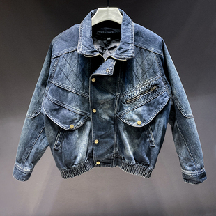 秋冬牛仔外套男加绒加厚款宽松保暖大口袋潮牌工装夹克男复古上衣