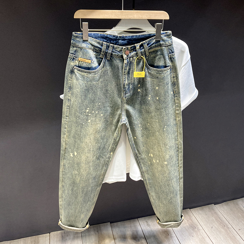 潮牌长裤秋季复古微锥哈伦裤子男