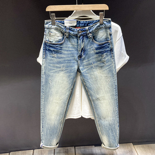 高端水洗牛仔裤男款秋冬2024新款潮流弹力小脚裤青年轻奢刺绣裤子