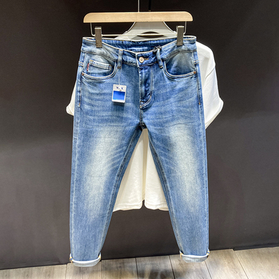 直筒修身小脚牛仔长裤男