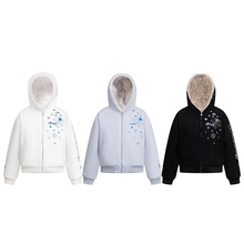 0123Tide 美式雪花刺绣座山雕连帽棉服外套女情侣款加厚拉链上衣