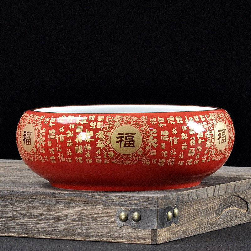 红色水仙花盆绿萝陶瓷喜庆水培专用无孔睡碗莲铜钱草大号清仓特价