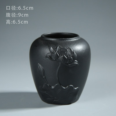 复古粗陶花瓶 禅意中式花瓶花插干花花艺陶艺摆件 黑陶瓷插花瓶