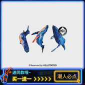 深海鲸鱼 水彩手绘创意纹身贴防水女持久原宿风手臂刺青帖遮疤痕