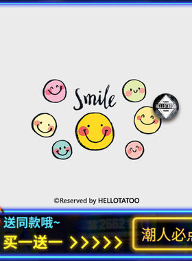 「Smile」原创七彩笑脸ins风纹身贴防水女持久潮流小图案刺青贴纸