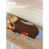 horse成双马年限定可爱复古手工工艺地毯ins风客厅摆件卧室床边毯