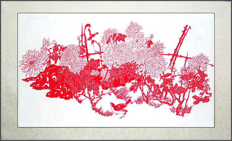 菊花图剪纸大幅风景剪纸画中国特色手工艺品秋之韵家居装饰画冬韵