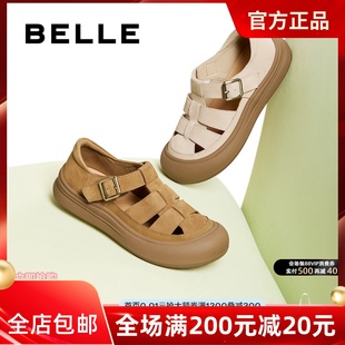 包头厚底猪笼鞋 编织透气罗马女凉鞋 D6T1DBK5 百丽2025夏款 专柜正品