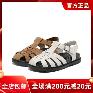 透气猪笼鞋 百丽女鞋 新款 2025夏季 B2528BL5 子厚底编织风罗马凉鞋