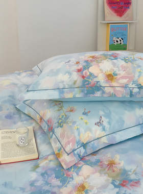 全棉田园风小碎花家用主卧紫色蓝色枕套一对装四季通用48cmx74cm