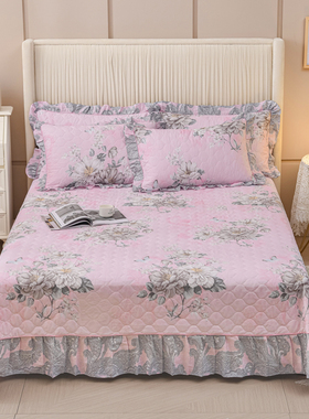 纯棉布加厚花边荷叶边夹棉衍缝被床盖单件 欧式 田园 韩国 双人床