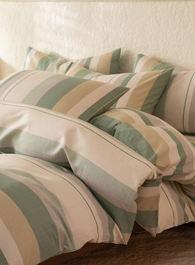 全棉四季款绿色条纹格子被套单件150x200cm 180cmx220cm220x240cm