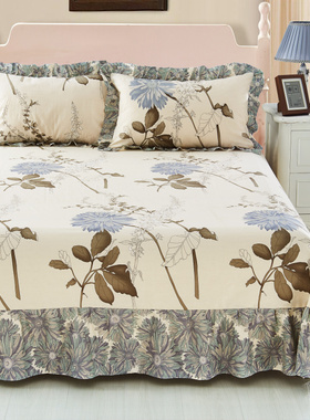 全棉素色床单单件 纯棉 双人带花边 田园 棉布 2.0m床 双人 印花