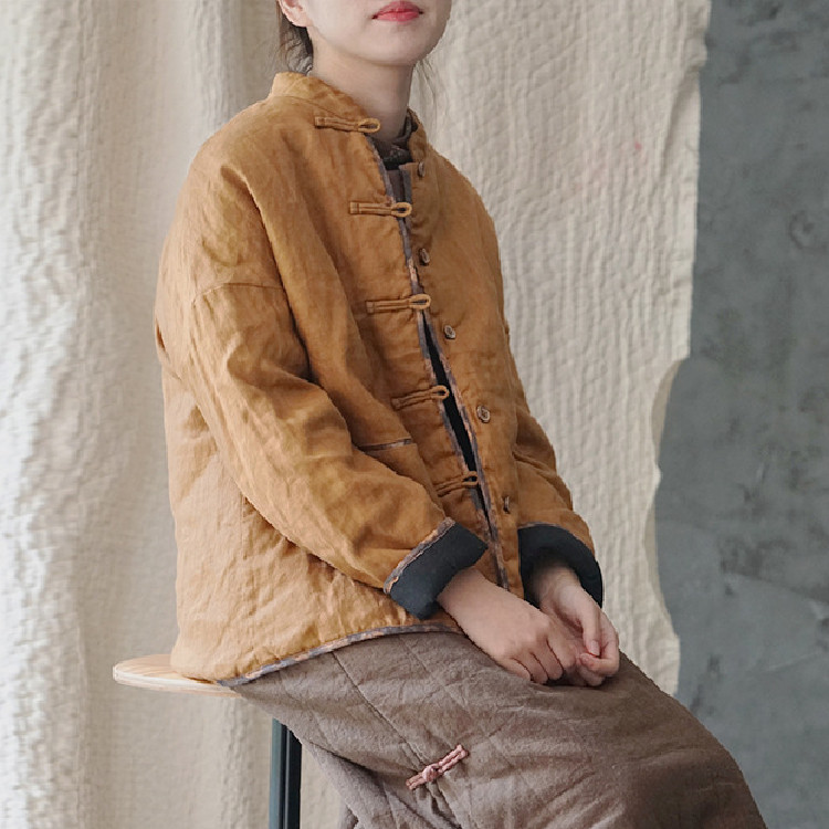 亚麻盘扣中式棉袄冬装女复古短款对襟外套文艺禅意加厚民族风原创