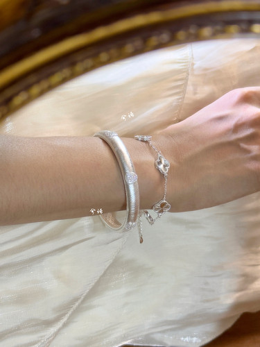 兮语「福伴」足银999.9银手镯女手工拉丝镶钻葫芦纯银轮胎镯礼物