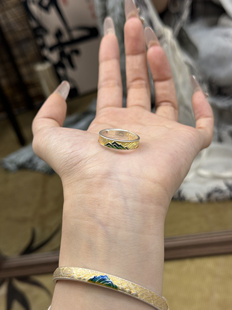 兮语「山盟」足银999.9戒指女新中式古法描金海誓山盟情侣对戒