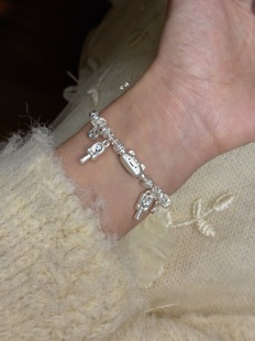 兮语「甜心」足银999.9手链女猫咪盘缠法棍手环新中式 国风礼物