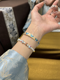 兮语「雨晴」足银999.9手镯新中式 古法描金梅花蝴蝶开口镯子实心