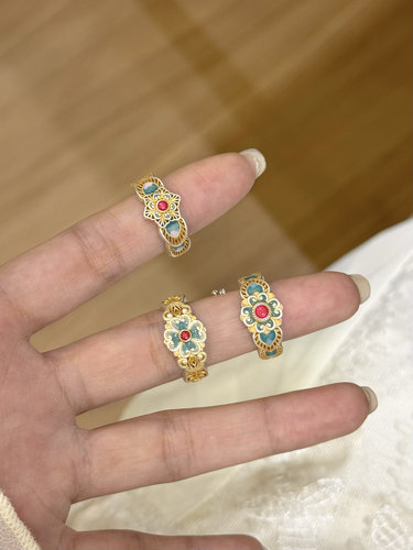 兮语「梦钰」足银999.9珐琅彩戒指女纯银新中式国风礼物送女友