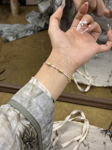 兮语「金蝶」足银999手链女新中式古法描金蝴蝶碎银子银手串新款