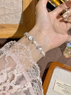 兮语「月下」足银990花丝贝壳山茶花手链女纯银新中式 国风礼物