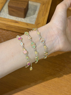 兮语「风与月」足银999.9描金珐琅彩手链女纯银新中式国风礼物