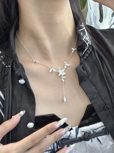 兮语「叶兰香」足银999新中式项链女气质流苏长款立体兰花锁骨链