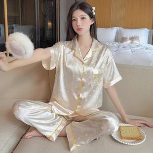 睡衣女冰丝凉爽休闲家居服套装 2025夏季 长裤 新款 sin高级爱心短袖