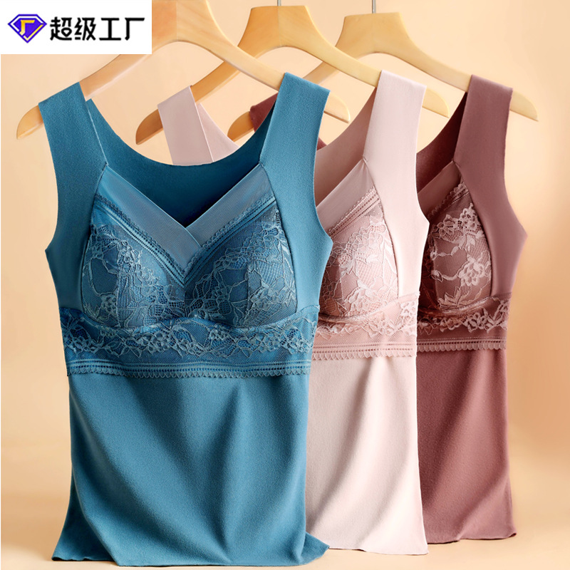 秋冬双面磨毛蕾丝德绒保暖背心女