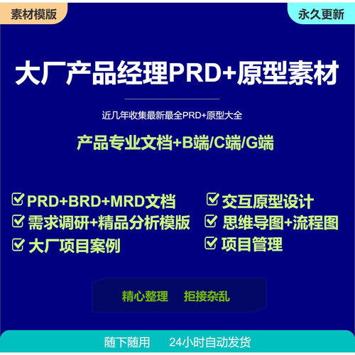 大厂产品经理B端C端G端素材需求文档PRD+BRD模板原型源文件模板