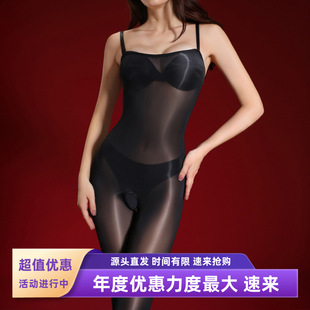 卿荷L1085D油亮全身连体丝袜胸无缝抹胸吊带透明6d马油开档