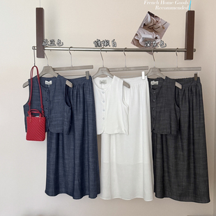 26年早春!春上新高级感亚麻小众款马甲+百搭半身裙套装 62119#