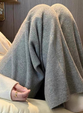 灰色肌理感针织休闲直筒裤百搭显瘦阔腿裤子休闲裤  11693#  L