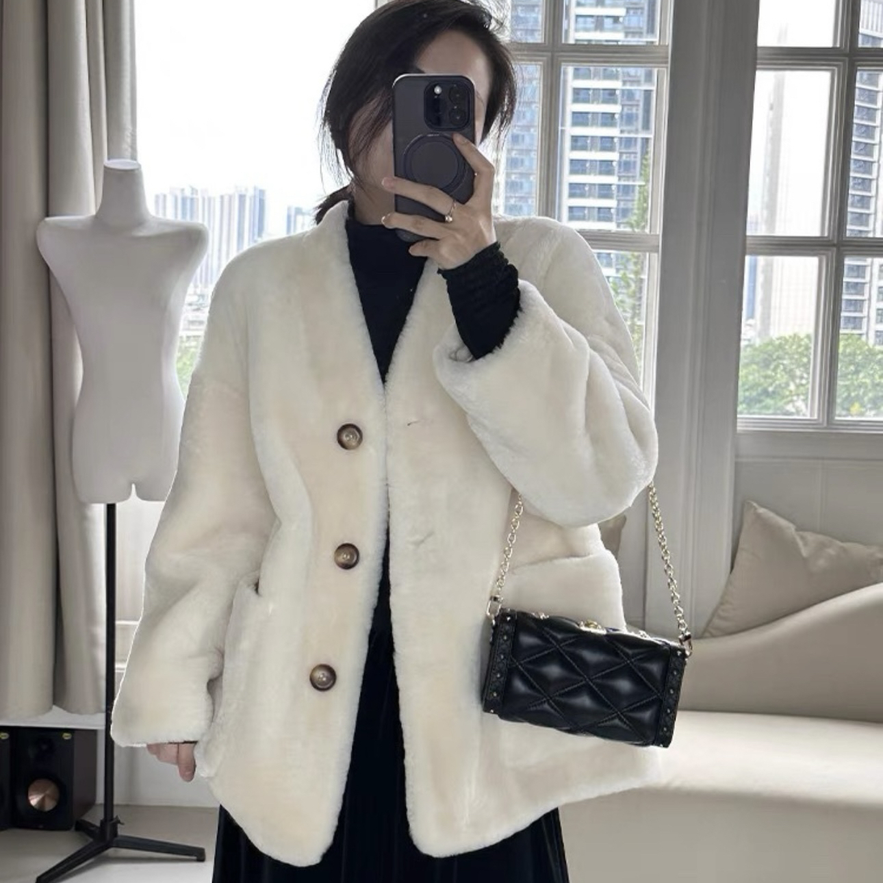 V领西装款双色染尖貂绒环保皮草皮毛一体外套短外套T8408# LLC