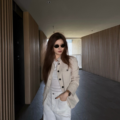 26年春款极简老钱大方干练立领高级感收腰亚麻短外套  E26A6094#