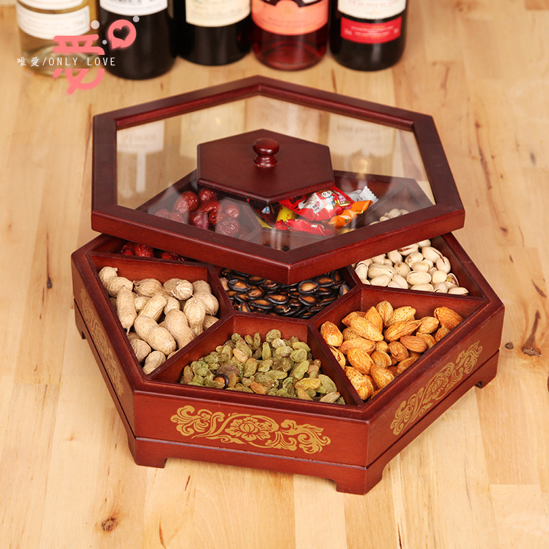 唯爱实木糖果盒 瓜子盘新年干果盘婚庆品 创意环保零食点心喜糖盒