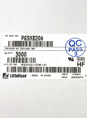 P6SMB20A  LITTELFUSE  TVS 保险丝  现货库存