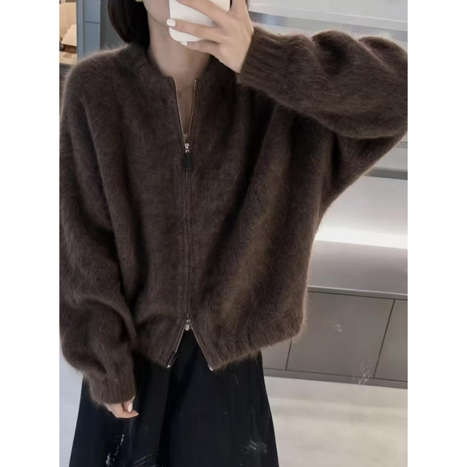 新款加厚圆领拉链拉绒开衫