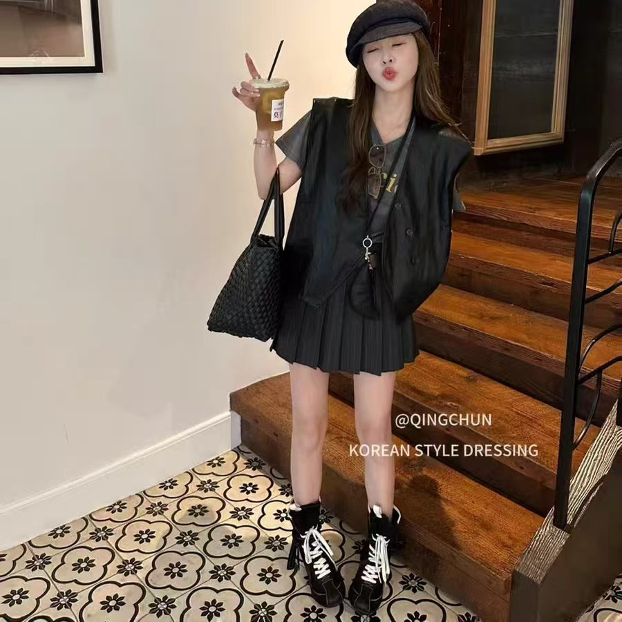 9087-复古皮马甲女款秋冬pu皮衣背心百搭叠穿外搭