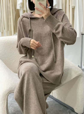 牦牛绒平针加厚外缝合抽绳宽松版帽衫